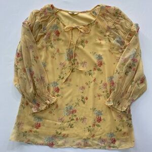 AND Yellow Floral Chiffon Boho Peasant Blouse 🌸